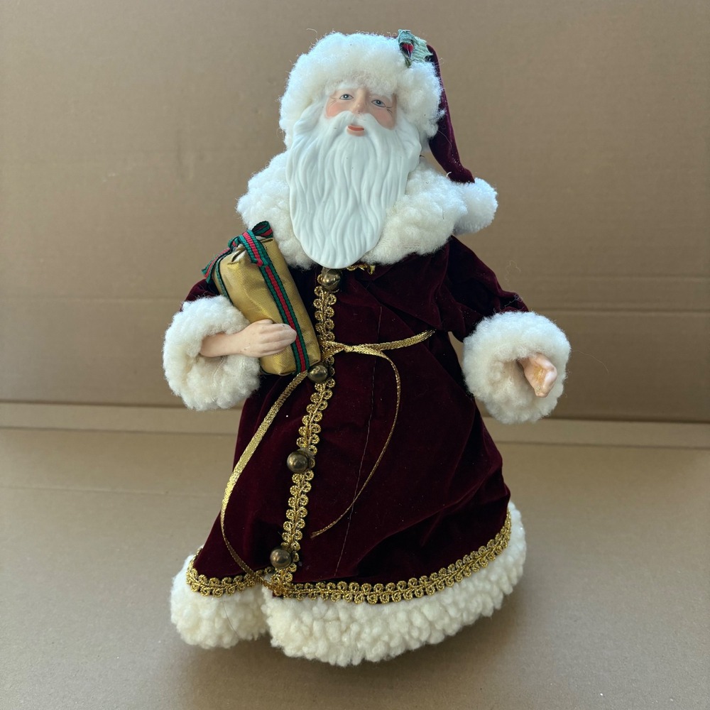Vintage Santa Claus Christmas‎ Tree Topper Holiday Velvet Robe Hard Face